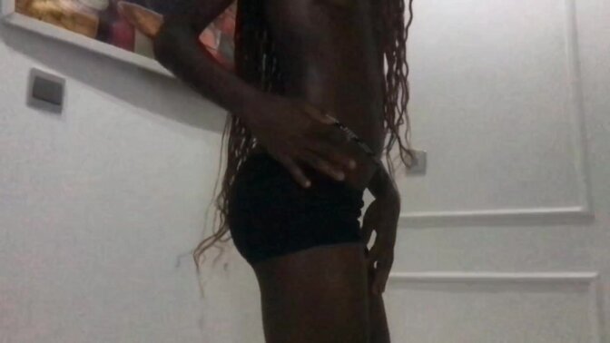 Hotty ebony MILF dances on a big dick while teasing with her small tits