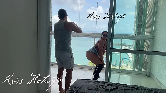 Hotwife shows off to pool guys while hubby films