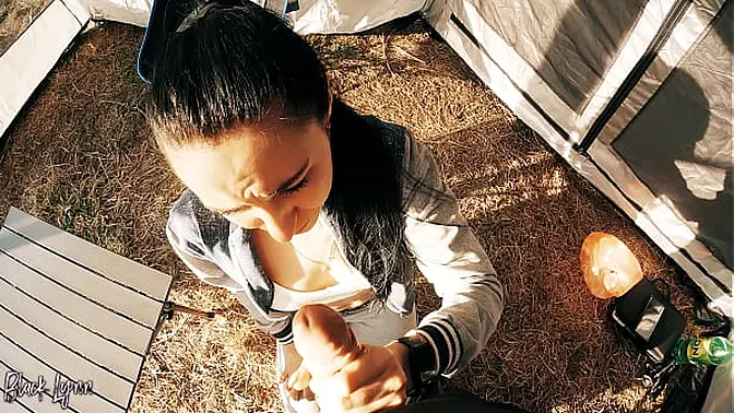 Hotwife with long black hair sucks tourist's fat uncut cock