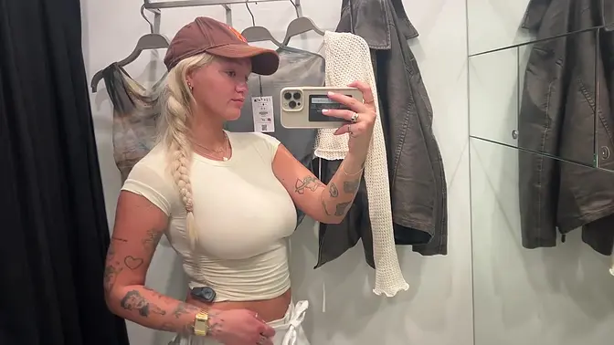*HUGE TITS* public changing room | see through clothing