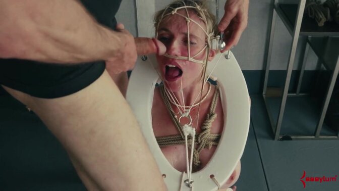 Human toilet swallows dozens of loads and gets a rough face fucking and ass fucking