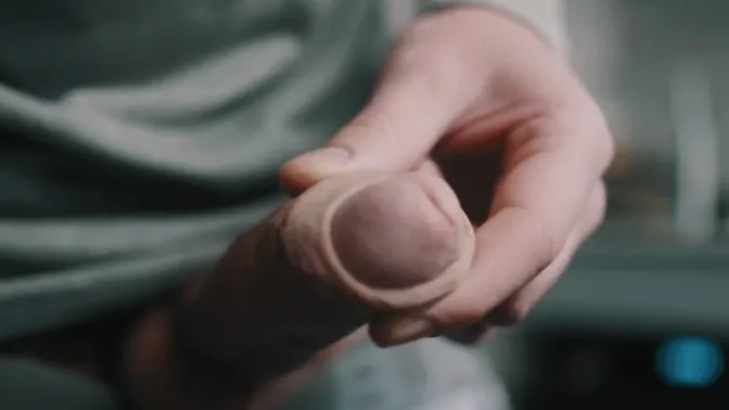 Hung European man wanks and cums with uncut big cock