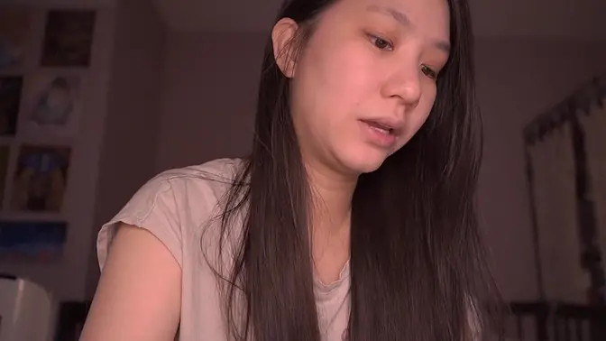 Innocent Chinese GF reads aloud in ASMR scene
