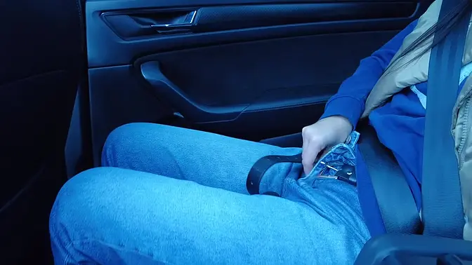 Innocent girl plays with pussy in taxi &mdash;  until driver sees &mdash;  public masturbation