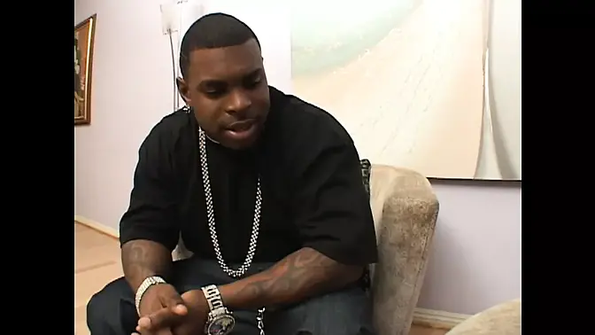 Intense ebony slut gets three cocks in her big ass