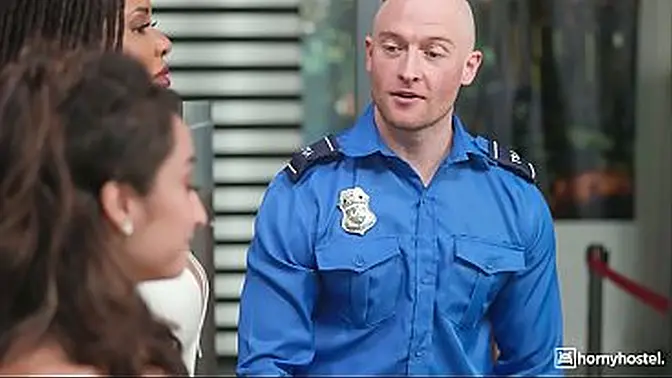 International babe gets double penetration at airport security