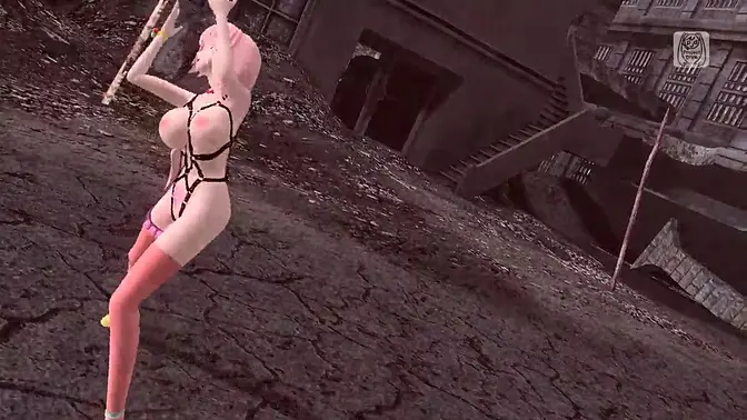 Japanese idol Megurine Luka bound and stripped in cybernetics-themed bondage