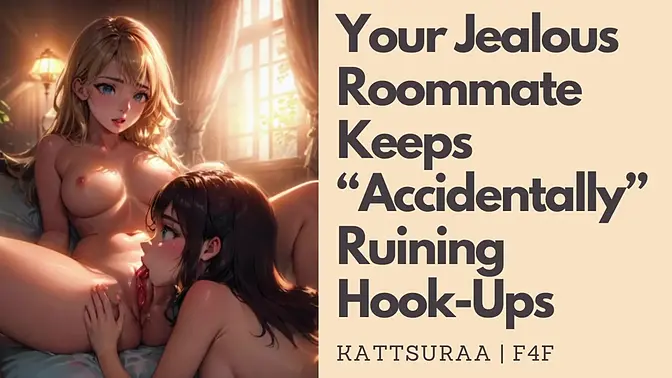 Jealous Roommate Teases Frenzied Lesbian Kiss and Pussy Eating