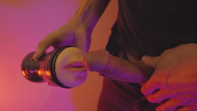 Jerking off and playing with Fleshlight leads to a messy cumshot on rubber toy