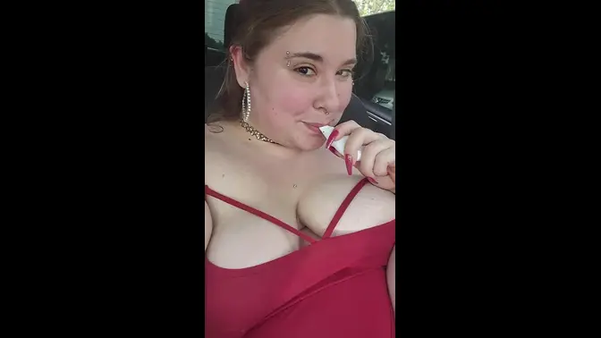 Kitten in red sundress flashes pierced pussy on blind date
