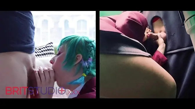 Kitty vs Echo in a messy British blowjob race