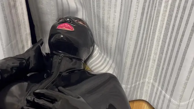 Latex-Covered Mina Gags on Her Lover's Thick Cock Through Her Tight Suit