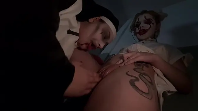 Latin babe gets toyed by evil clown