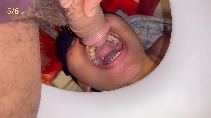 Latin submissive slut gets flushed as a human toilet