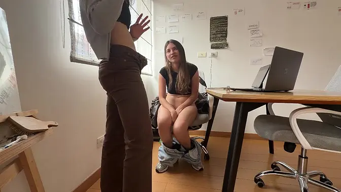 Latina babe gets her clitoris touched and licked by her best friend at work