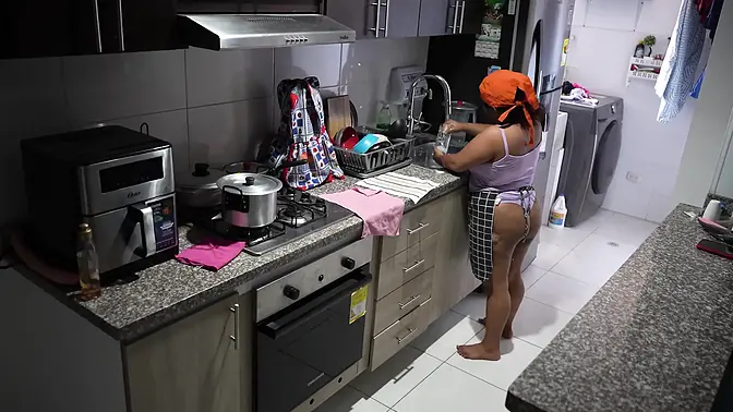 Latina babe with big breasts sucks her own wet snatched pussy