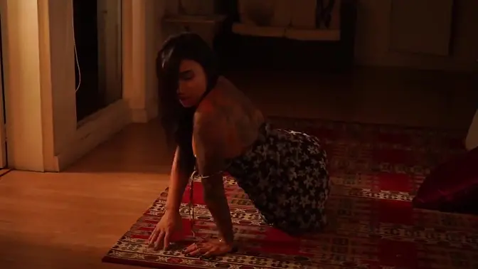 Latina beauty shows off huge tits and ass in sexy oil striptease