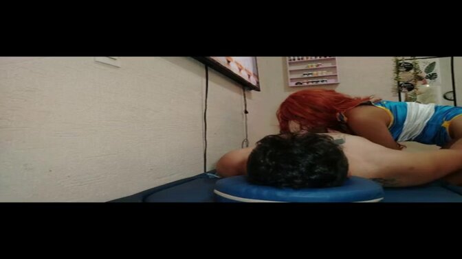 Latina cosplayer gives VIP massage to handsome man