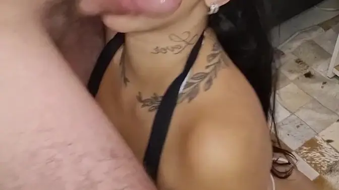 Latina maid gives sloppy deepthroat blowjob