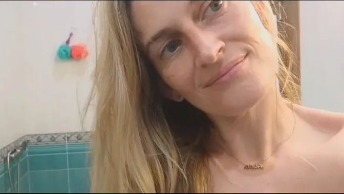 Latina pisses on thong in the shower