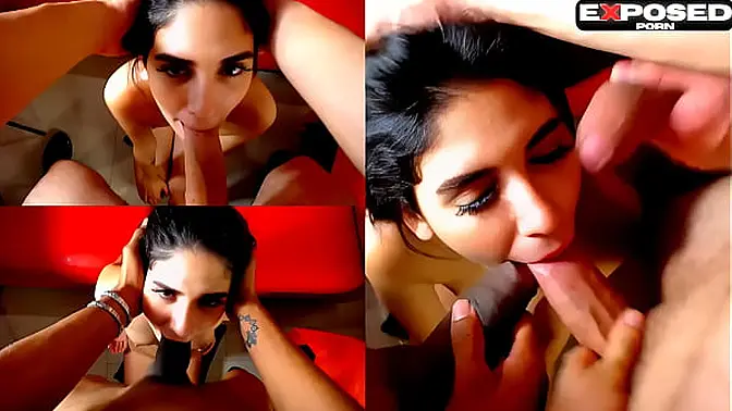 Latina slut deep throats 3 big cocks in a blowbang