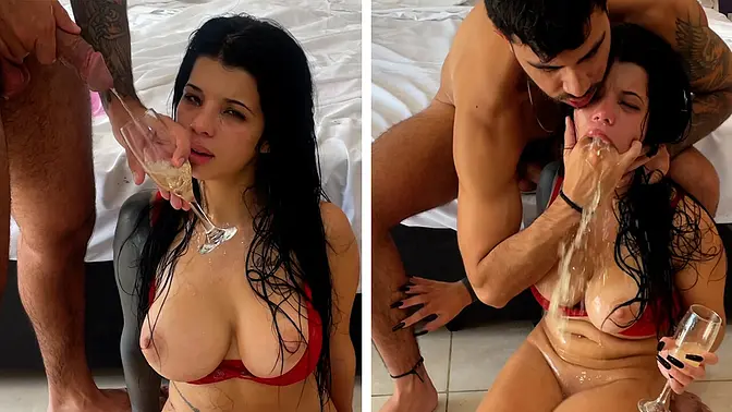 Latina slut gets fucked hard and gives deepthroat gagging blowjob