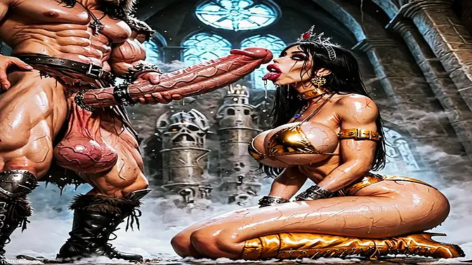 Latina Slut Mia jerks and sucks huge cock in the dungeon