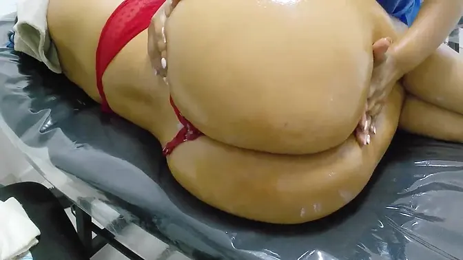 Latina wife gets a massage and shows off her big booty