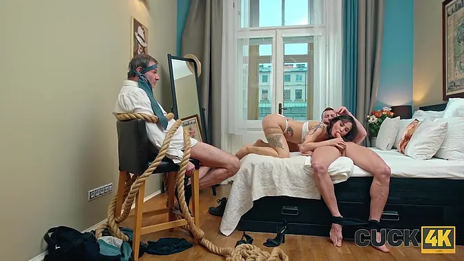 Latina wife gets fucked hard by stranger while hubby watches