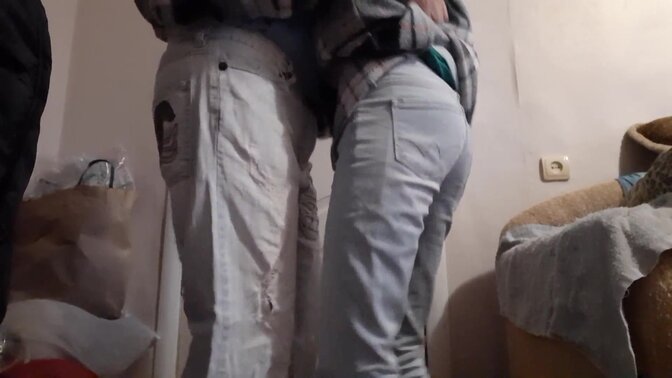 Lesbian friends get off together while their husbands watch football