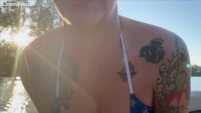 Lola Maverick big tit slut pisses off boat public