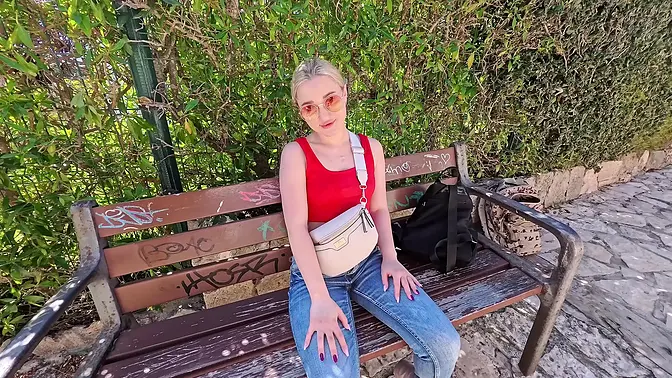 Lovely blonde teen gets her shaved and pierced cunt fucked on the beach