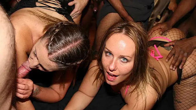 Lusty swingers gangbanged at a wild club party