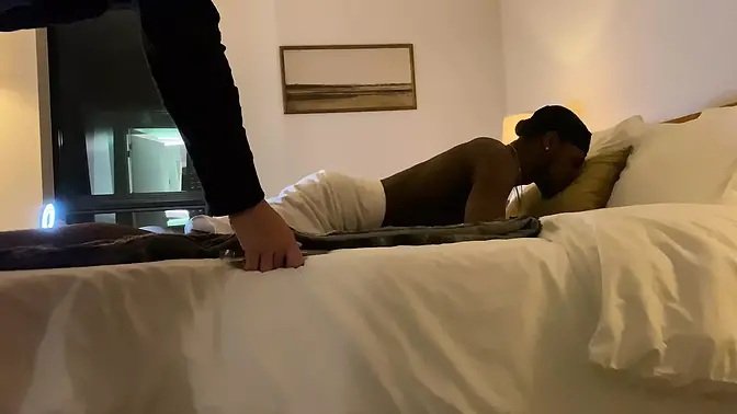 Married masseuse worships big black man's huge cock
