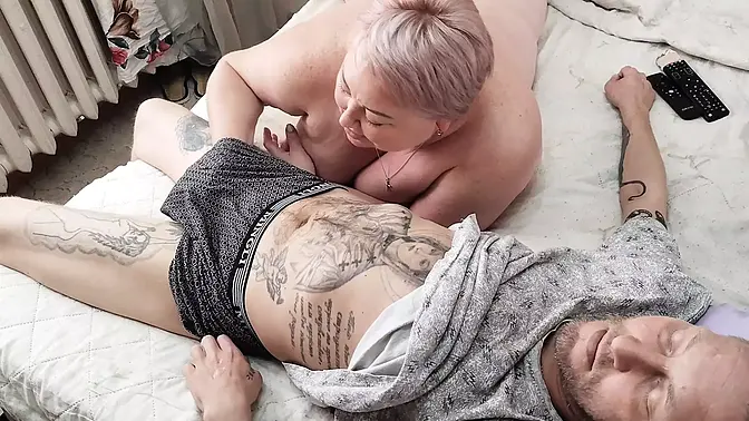 Mature MILF mom sucks cock while wife is at work