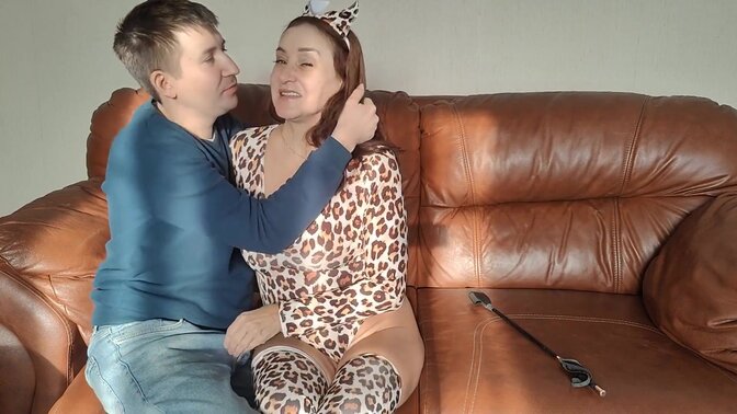 MILF devours banana in dirty BDSM breakfast scene