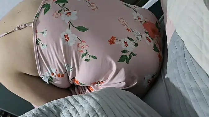 Milf in bed with naked boyfriend's big erection