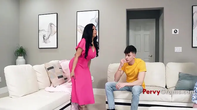 MILF stepsister sucks on mature grandma's big tits in POV