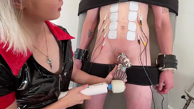 Mistress torments chastity slave with tease and denial