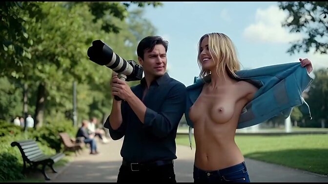 Monica shows off her naked body on a public beach during a provocative