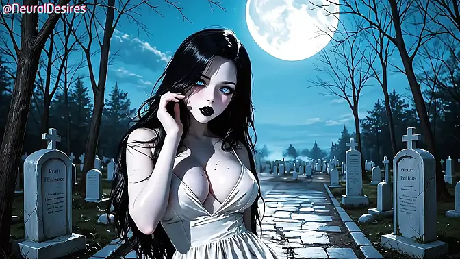 Moonlit Graves: White Ghost Lures Man for Best Blowjob