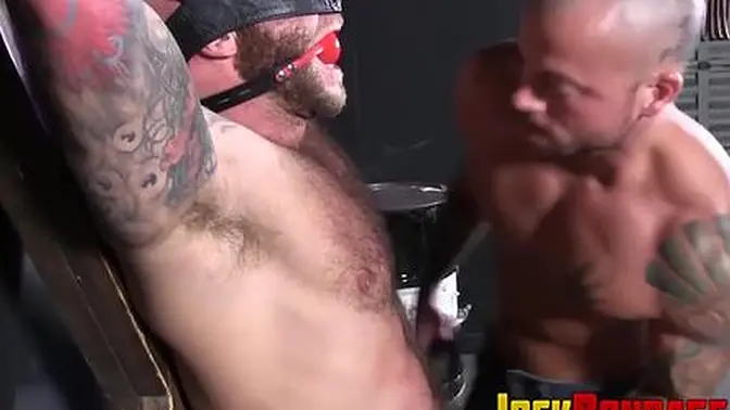 Muscular Jock Master Sean Duran blindfolded and flogged