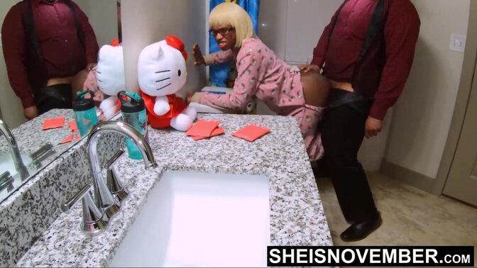 My Stepdad Is Dominating My Wet Pussy Doggystyle, Fucking Me Rough On The Edge Of The Tub, Petite Hot Black Stepdaughter Sheisnovember Fuck His Big Dick BBC After Waking Up To Pee, With Big Ass Poking Out By Msnovember