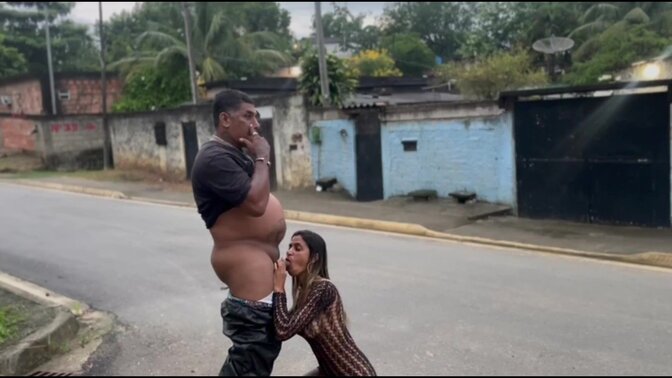 My wife was showing off in the street, I put my dick in her and she came twice while touching herself.