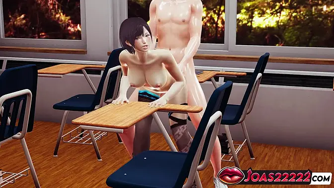 Nagisa performs reverse lifting pose for hot 3D anime action