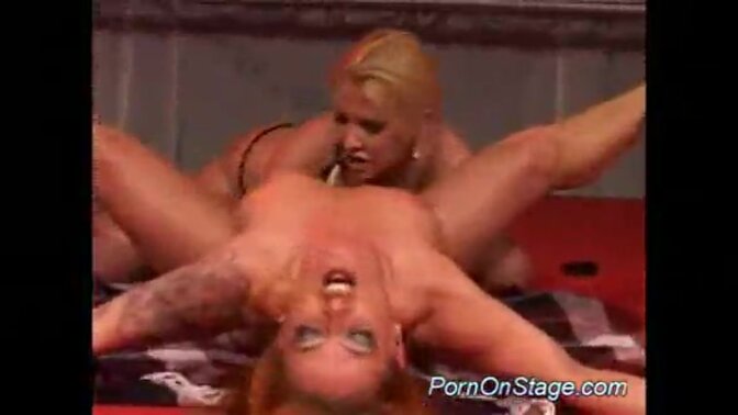 Nasty babe doing porn on stage