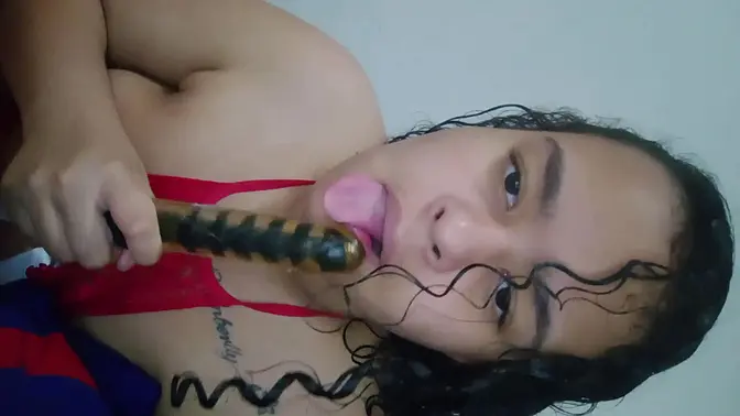 Naughty Brunette Slut Masturbates with Vibrator on Christmas Eve