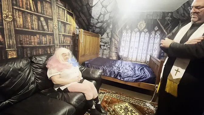 Naughty college student gets spanked and takes a blowjob