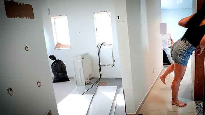 Naughty housewife fucks with the architect working at her house 