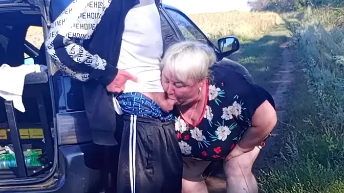 Naughty milf gives public handjob and blowjob to a lucky boy